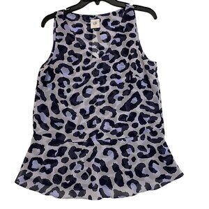 Cabi V-Neck Peplum Style 2 Tier Bottom Navy Multi Leopard Print Top Size Small​